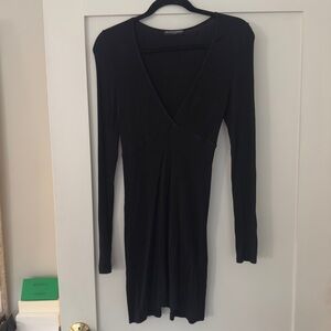 Brandy Melville Black Ribbed Plunge Mini Dress